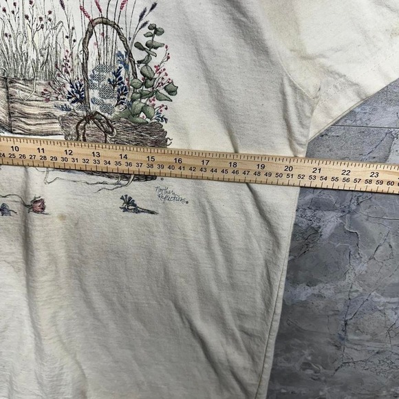 Vintage 90s Northern Reflections cream Embroidered Floral Garden tee shirt Large - Picture 6 of 7